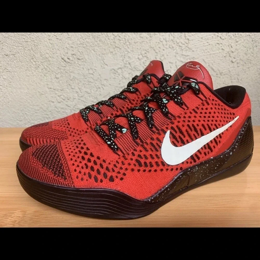 Size 9 Nike Kobe 9 Elite Low Men Red Excellent Flyknit Basketball‎ 639045-600